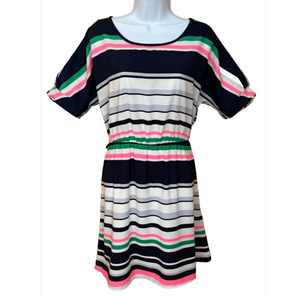 AGACI Nautical Striped Dress Coastal Preppy Graduation Wedding Summer Travel Lg